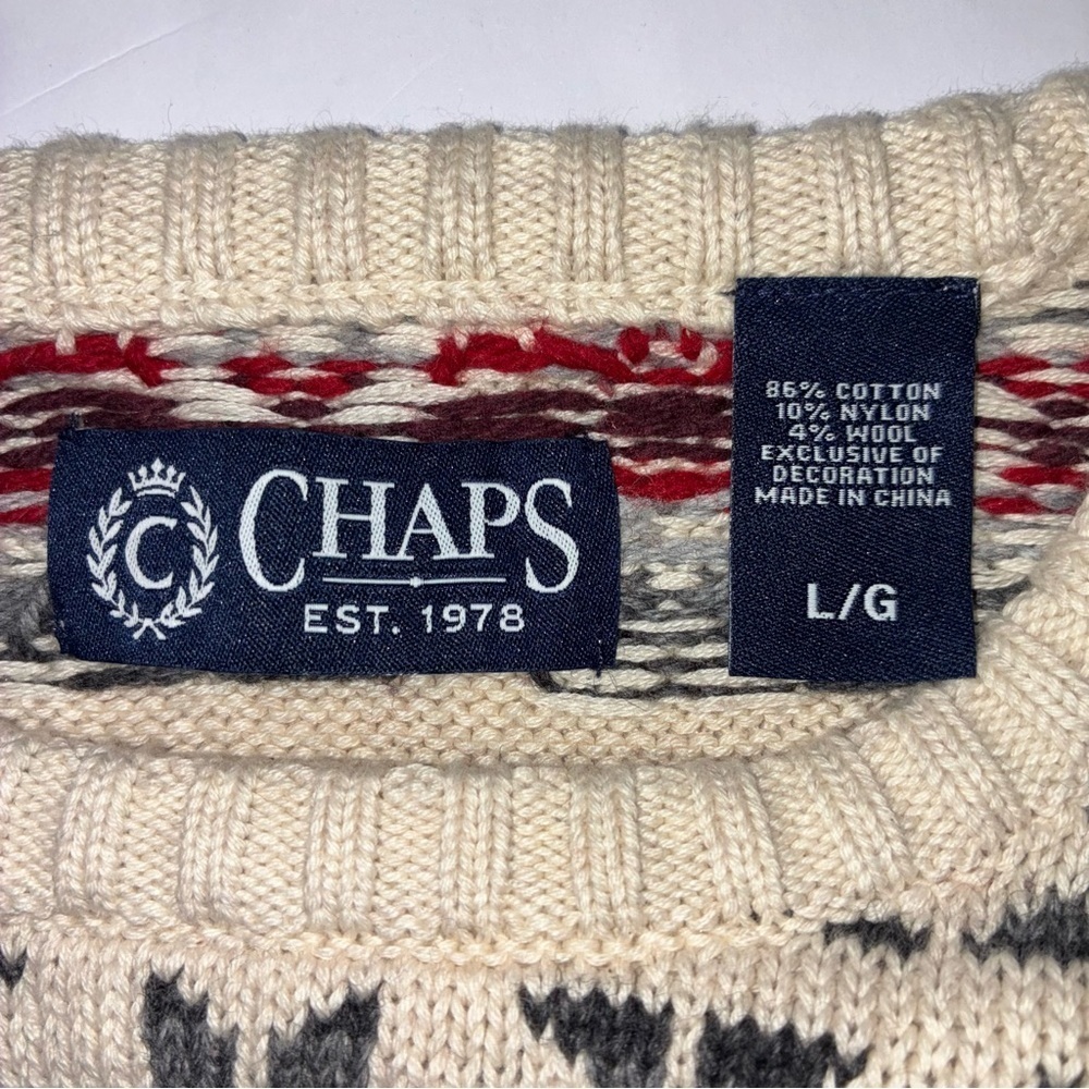 Vintage Fair Isle Knit Sweater Crew Neck Holiday Ski Chaps Mens Large - Picture 5 of 5